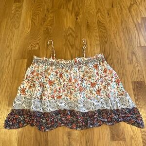 Maurice's XL White Floral Print Smocked Top Cami Tank Boho Summer Blouse